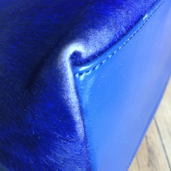 Well Loved Royal Blue Leather & Fur Purse Satchel - Picture 10 of 16